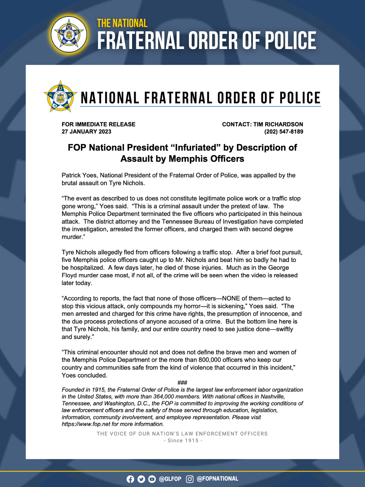 National FOP Statement